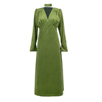 Ophelia Velvet Dress With Belt-Forest Green