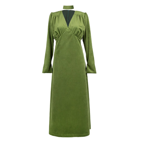 Ophelia Velvet Dress With Belt-Forest Green