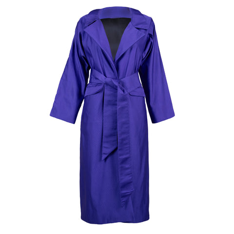 Chloe  Ribbed Wovеn Coat In Vivid Ultra Violet Ribbed Woven Fabric With Belt