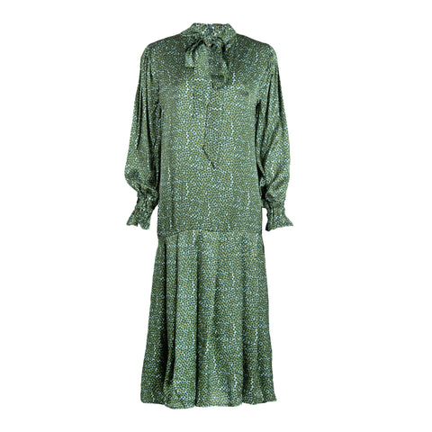 Genevieve Silk Cotton Green Flower Print Dress