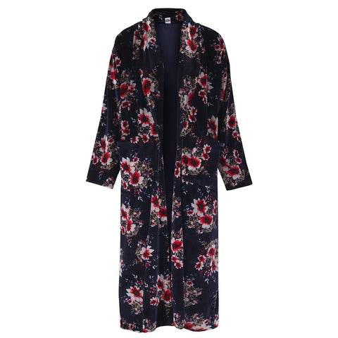 Hermione Navy Floral Velvet Duster